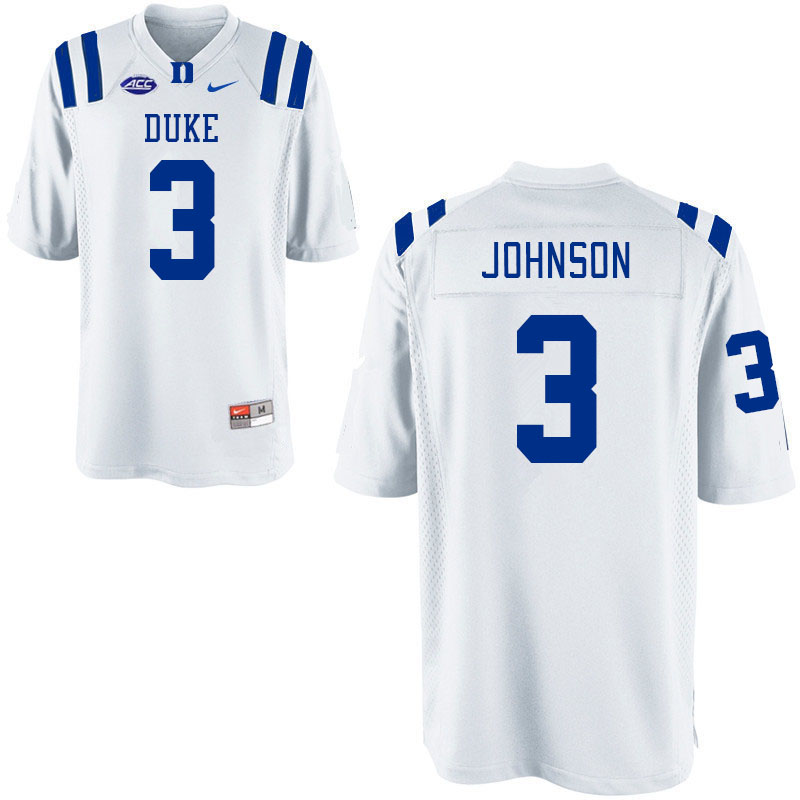 Men #3 Brandon Johnson Duke Blue Devils College Football Jerseys Stitched-White